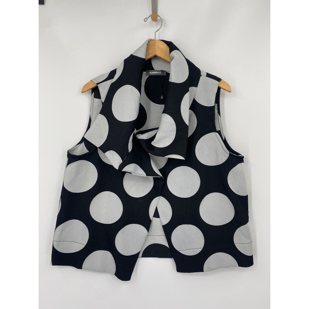 Alembika Polka Dot Vest Womens Large Black White Draped Oversized Sleeveless